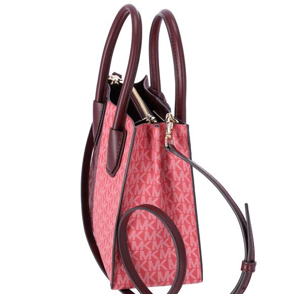 Michael Kors Mercer Medium Messenger Bag MK Signature Oxblood Multi Pink - Picture 4 of 5